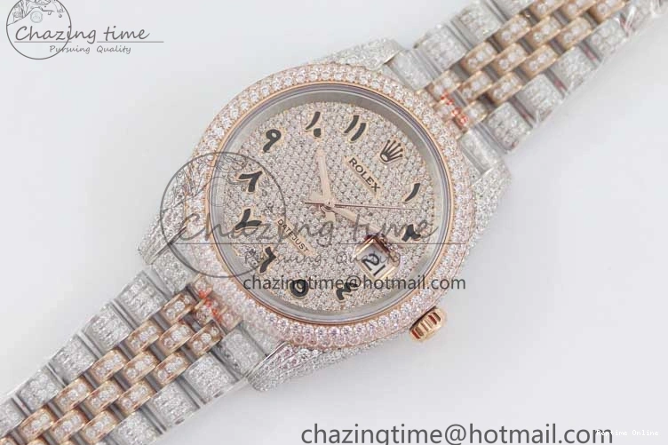 1225 Affordable Datejust 41 SS RG Full Diamonds TWF 1:1 Best Edition Arabic Markers Dial on Jubilee Bracelet A 2385